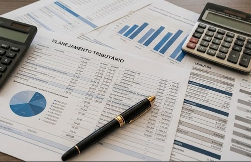 Documentos e gráficos de planejamento tributário